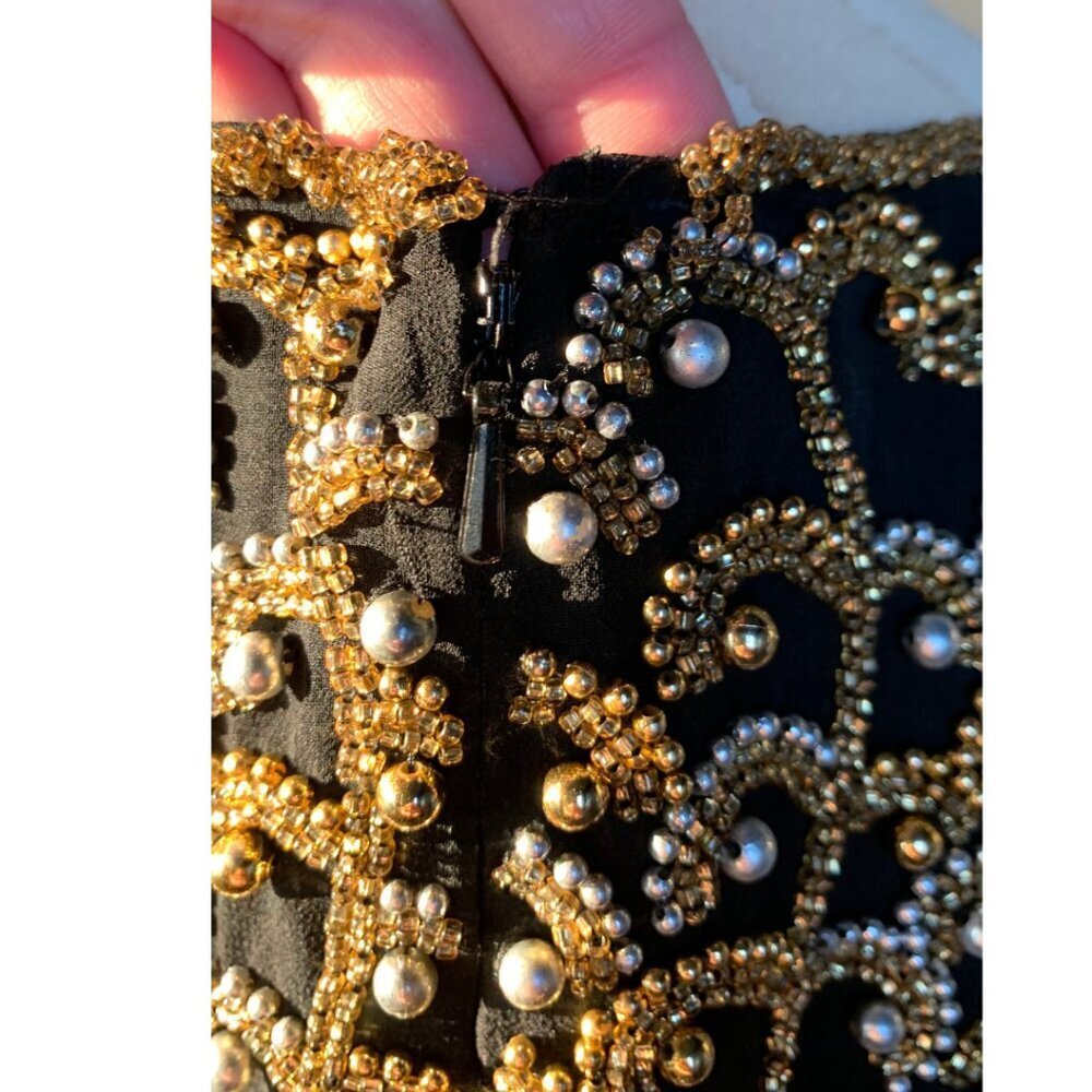 Oleg Cassini BlackTie Sequin Embellished Heavily Beaded 100% Silk Women's 14 - Picture 7 of 9